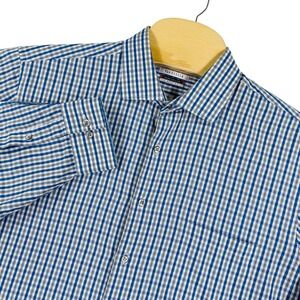 Van Heusen Mens Classic Fit Gingham Check Dress Shirt Flex Collar Size 17 34/35